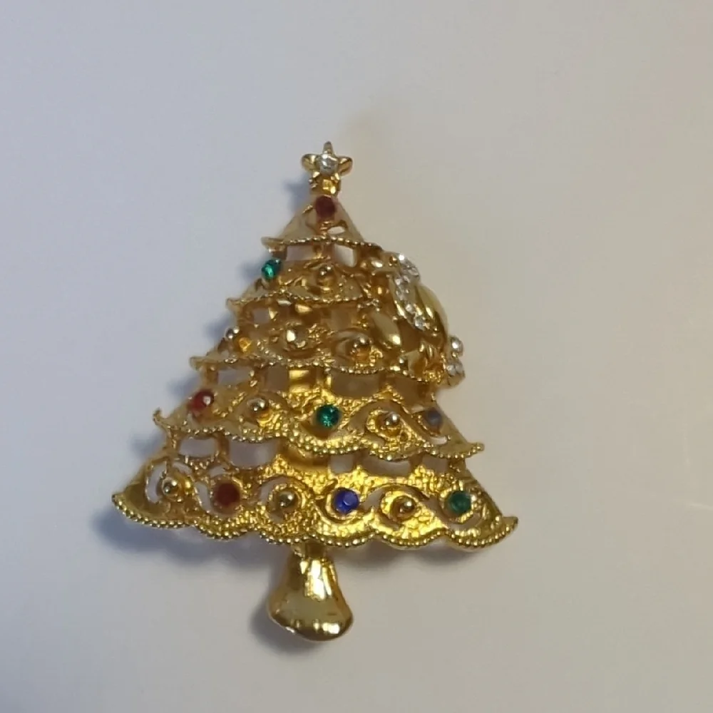 Festive Gold and Green Holiday Brooch Set - Picture 2 of 7